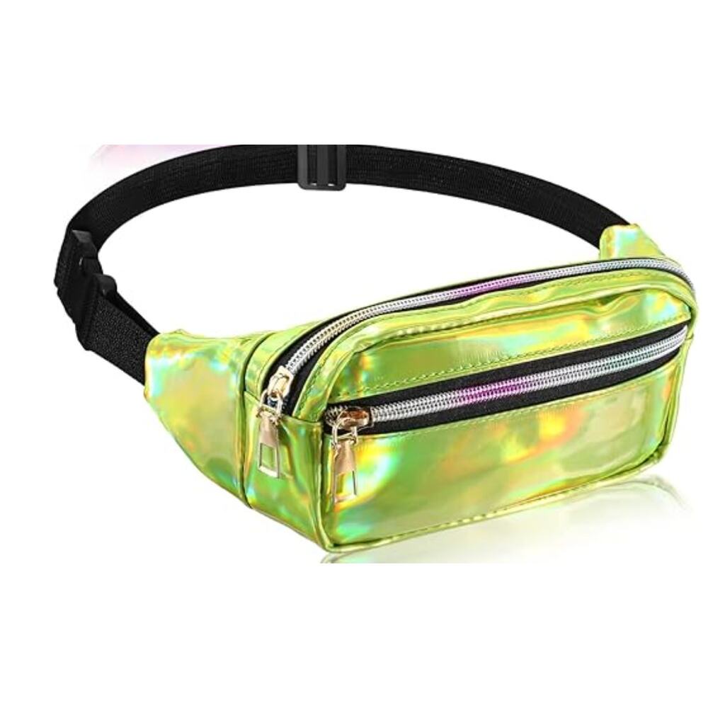Neon Fluorescent Green Fanny Pack, Shiny Holographic Rave, Waist Bag